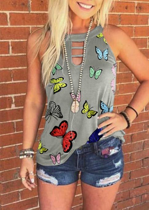 

Tank Tops Butterfly Hollow Out Halter Tank without Necklace in Gray. Size: ,M
