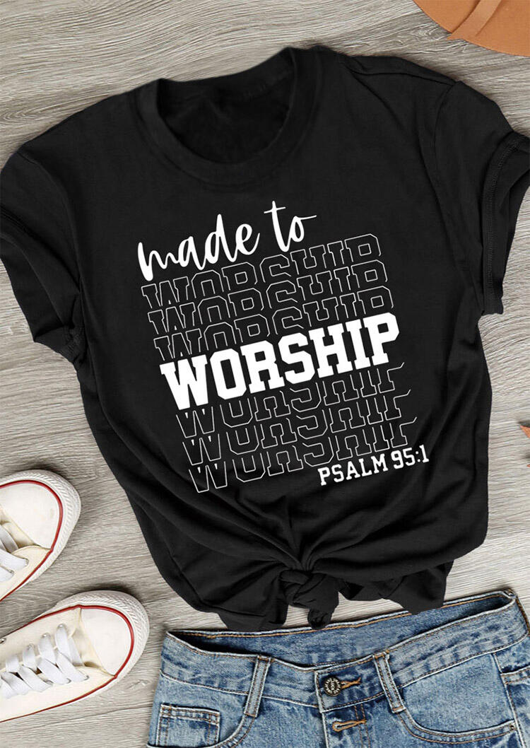

Tees T-shirts Made To Worship Psalm 95:1 T-Shirt Tee in Black. Size: ,M