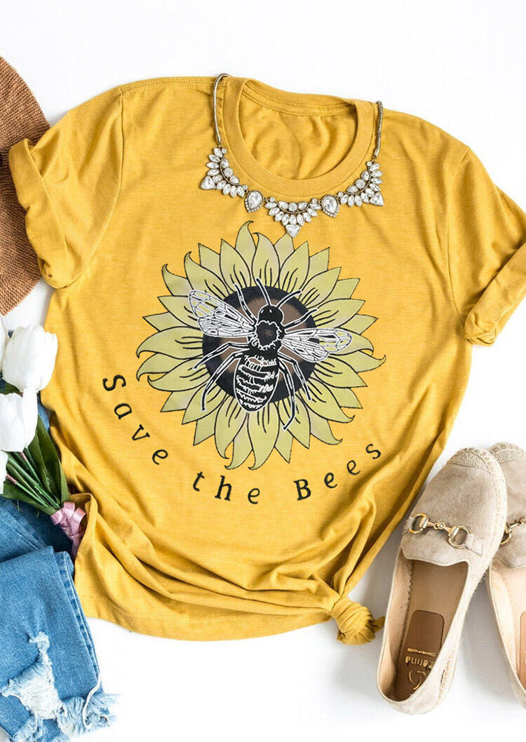 

Tees T-shirts Save The Bees Sunflower T-Shirt Tee without Necklace in Yellow. Size