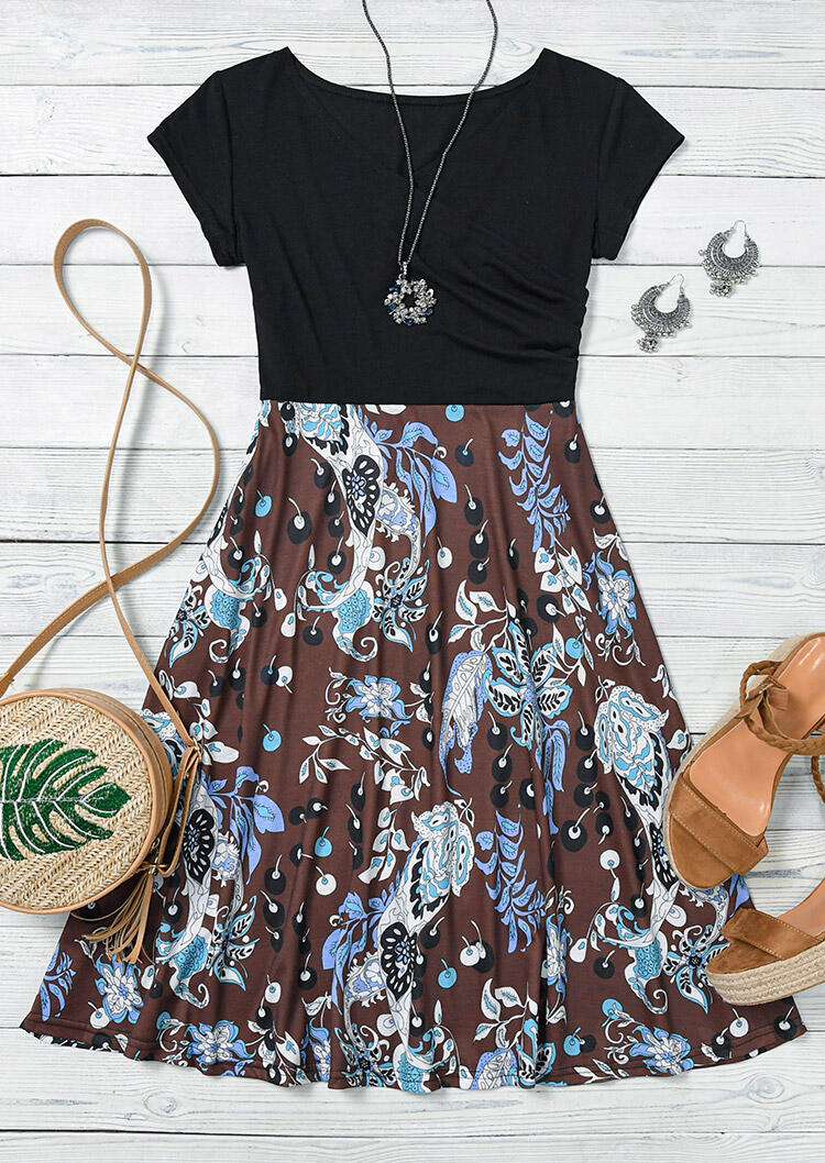 

Mini Dresses Paisley Floral Casual Mini Dress without Necklace in Black. Size