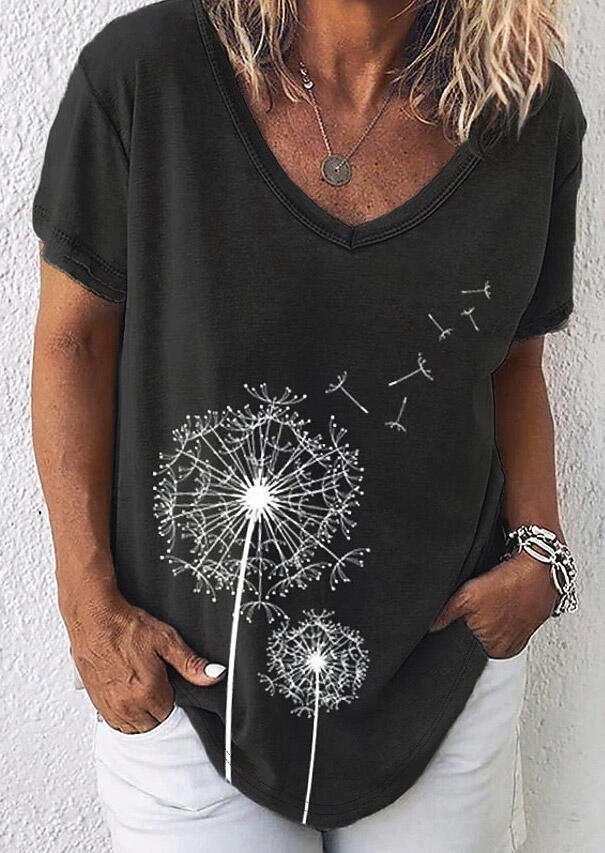 

Tees T-shirts Dandelion V-Neck T-Shirt Tee without Necklace in Dark Grey. Size