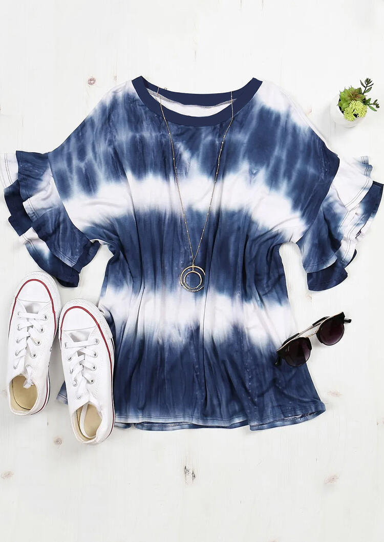 

Presale - Tie Dye Flare Sleeve Blosue without Necklace - Blue, 476338