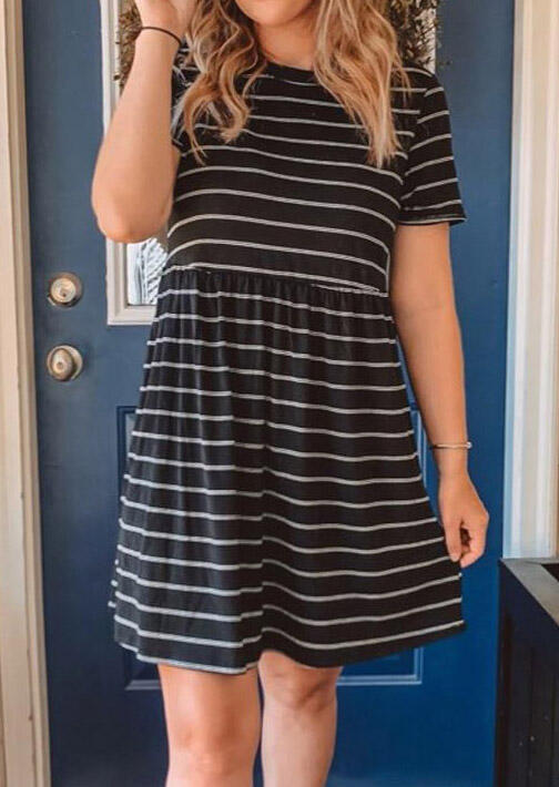 

Presale - Striped Splicing Ruffled Mini Dress - Black, 476426