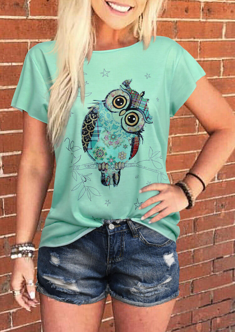 

Floral Plaid Owl T-Shirt Tee - Light Green, 476359