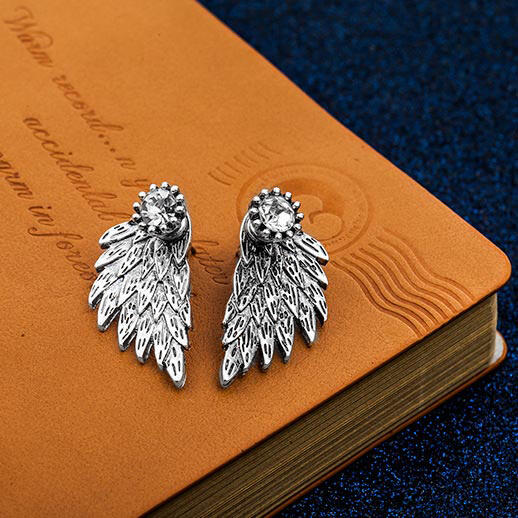 

Shiny Rhinestone Angel Wing Stud Earrings, Black;gold;silver, 476417