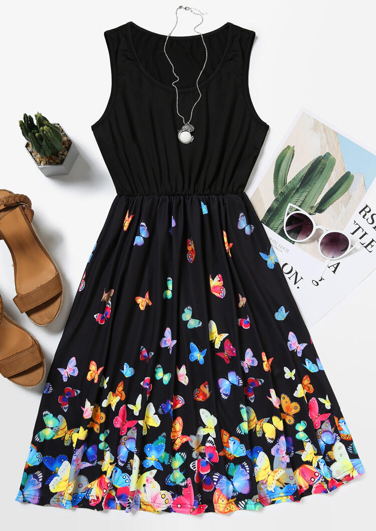 

Mini Dresses Butterfly Splicing Ruffled Mini Dress without Necklace in Black. Size: ,XL