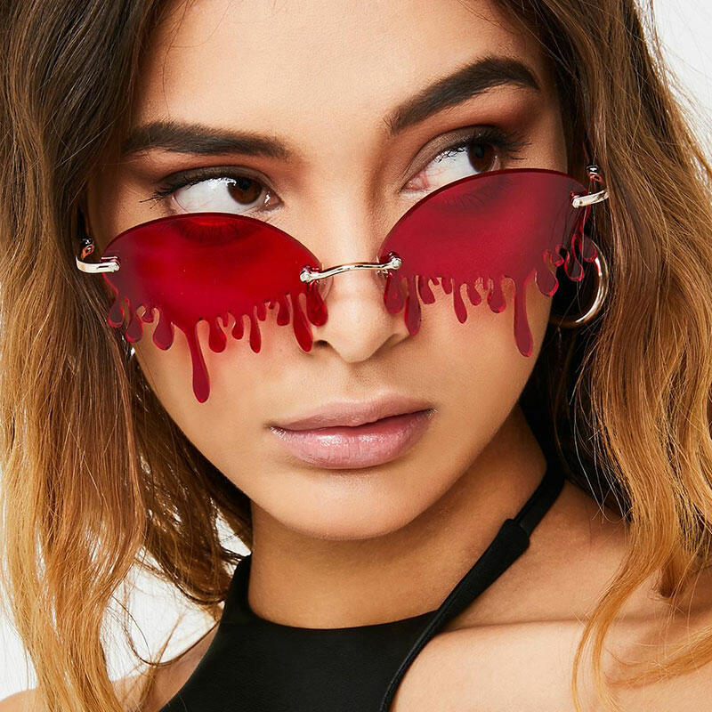 

Sunglasses Fashion Rimless Tears Shape Sunglasses in Red,Gray. Size