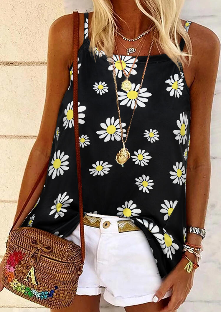 

Daisy Floral Camisole without Necklace - Black, 476180
