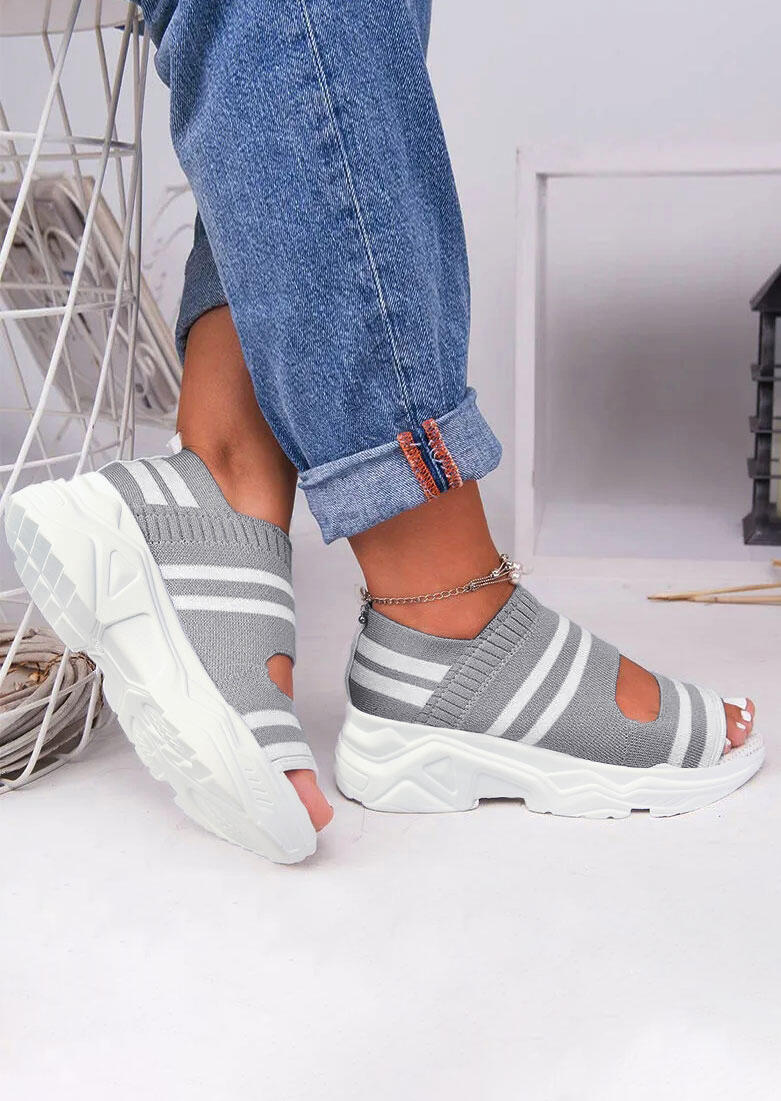 

Striped Hollow Out Platform Peep Toe Sandals without Anklet, Light grey, 476462