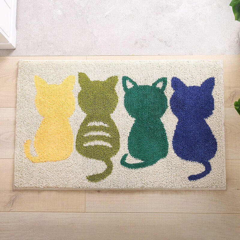 

Home Decor Cartoon Cat Water Absorbing Non-Slip Doormat in Beige. Size