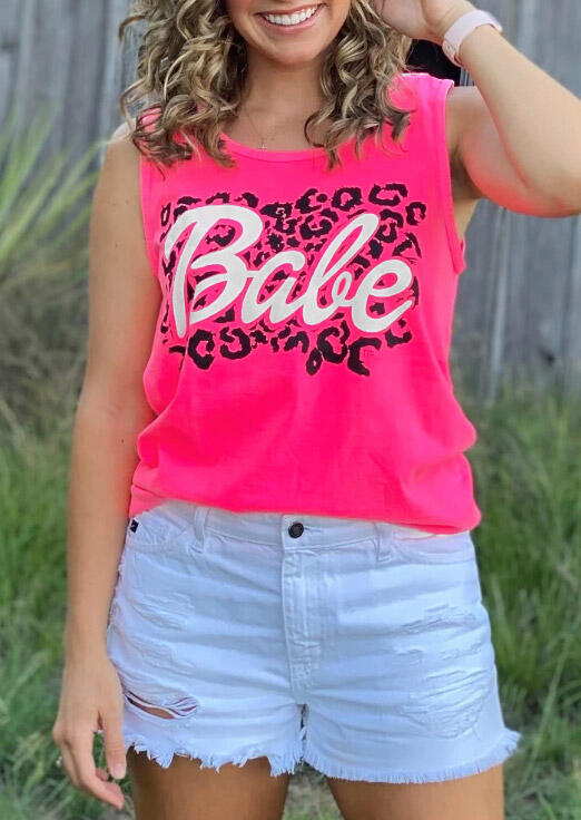

Leopard Babe O-Neck Casual Tank - Rose Red, 476555