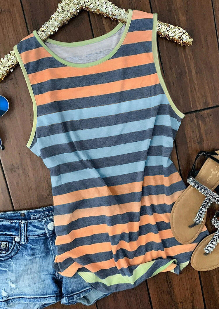 

Tank Tops Colorful Striped O-Neck Tank in Stripe. Size