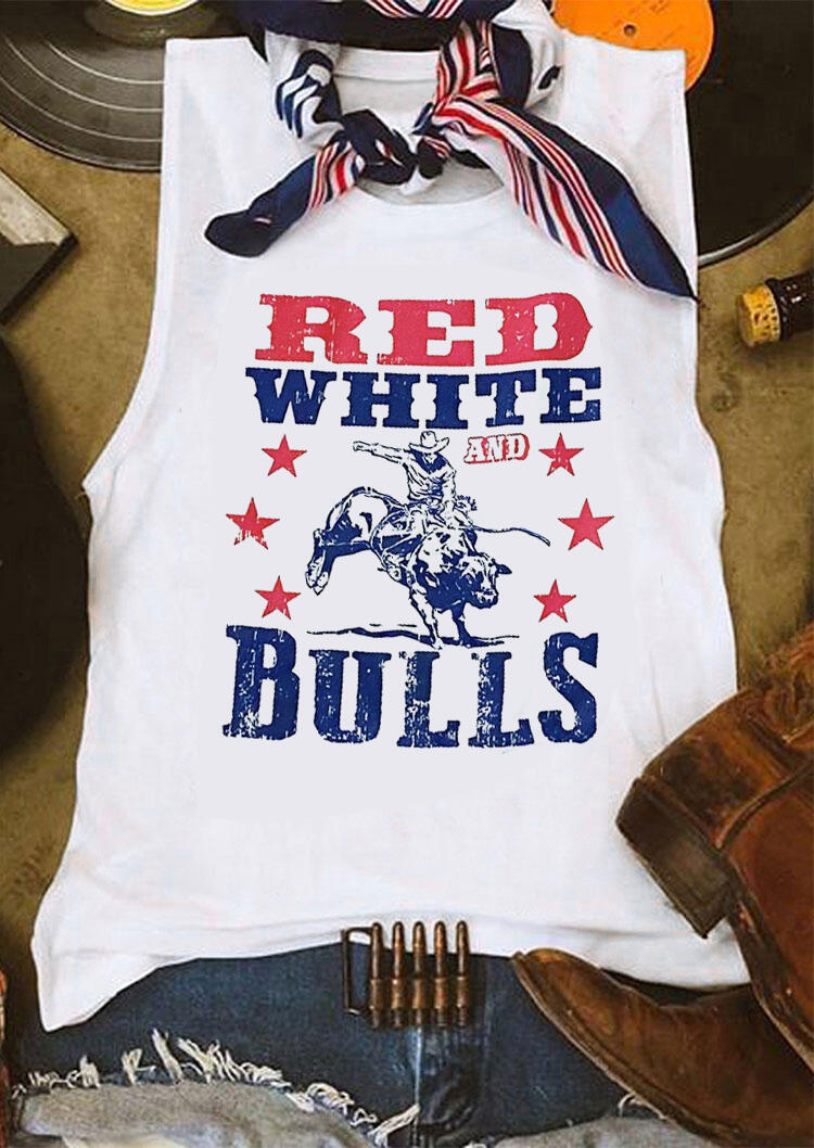 

Tank Tops Red White And Bulls Cowboy Star Tank without Silk Scarf in White. Size