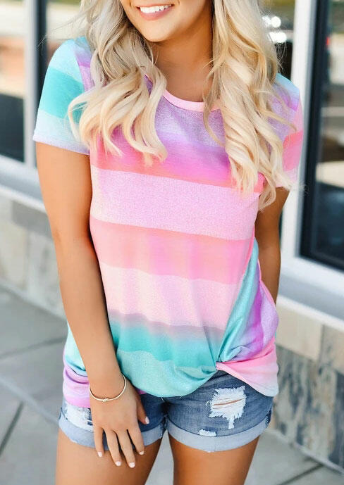 

Colorful Striped Twist Blouse, Multicolor, 476796