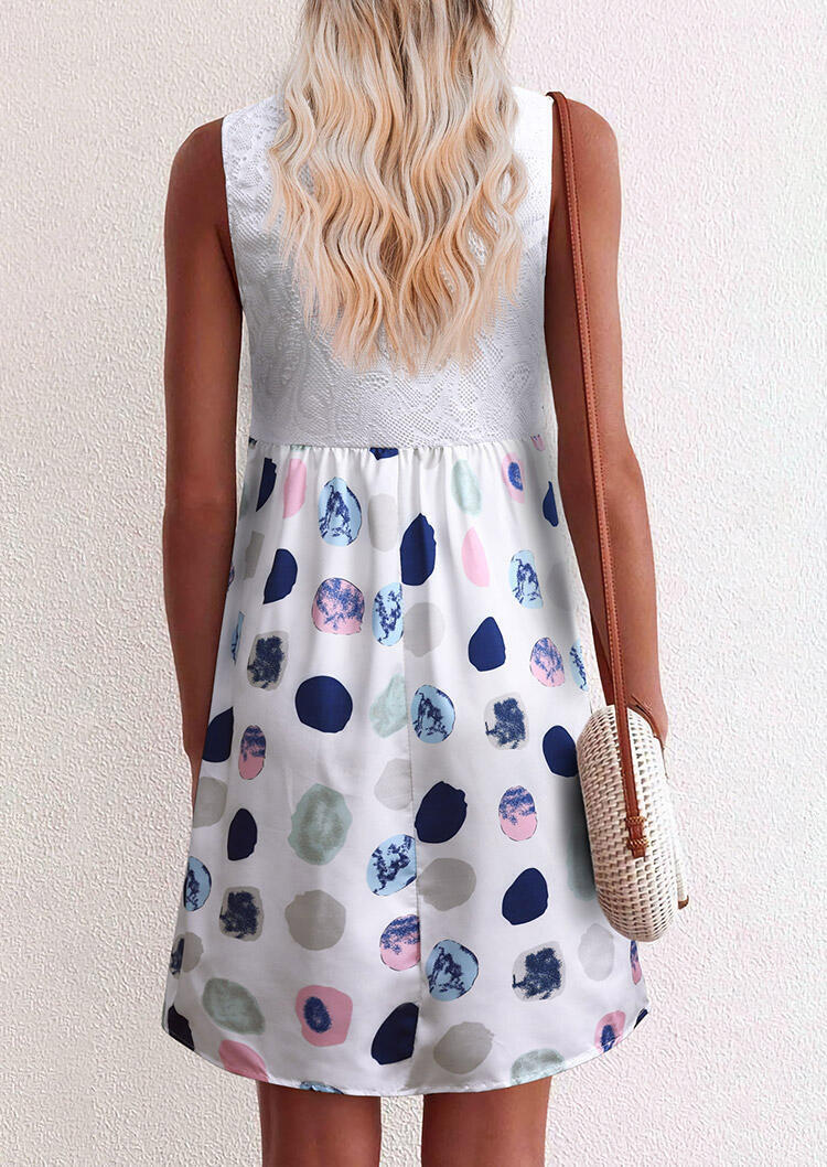

Mini Dresses Lace Splicing Polka Dot Mini Dress in White. Size