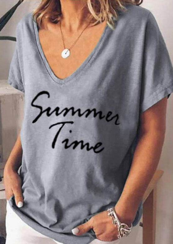 

Tees T-shirts Summer Time T-Shirt Tee without Necklace in Gray. Size