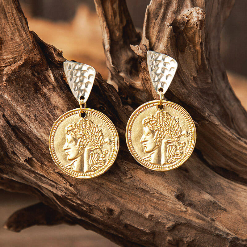 

Vintage Ethnic Coin Round Earrings, Gold, 476735