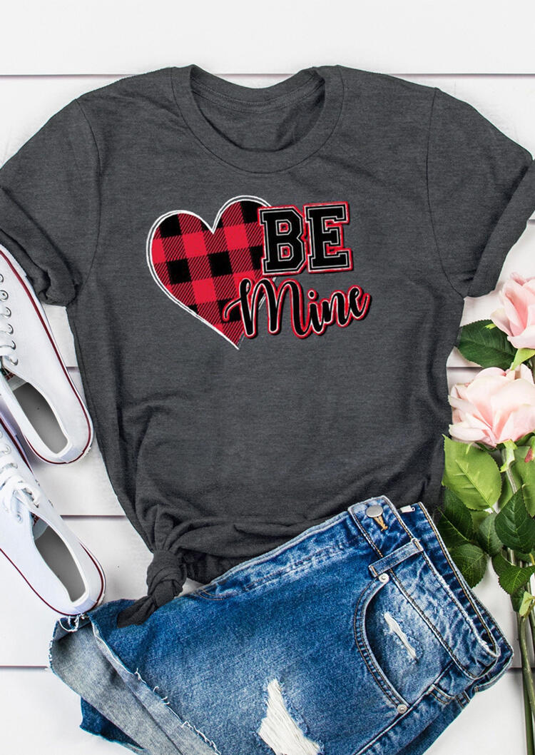 

Be Mine Plaid Printed Splicing T-Shirt Tee - Dark Grey, 461249