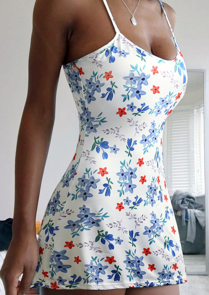 

Mini Dresses Floral Spaghetti Strap Mini Dress without Necklace in White. Size
