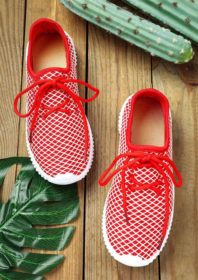 

Sneakers Mesh Round Toe Lace Up Sneakers in Red. Size: ,41