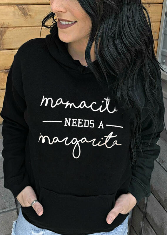 

Hoodies Mamacita Needs A Margarita Kangaroo Pocket Hoodie in Black. Size