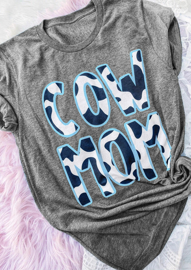 

Tees T-shirts Cow Mom T-Shirt Tee in Gray. Size