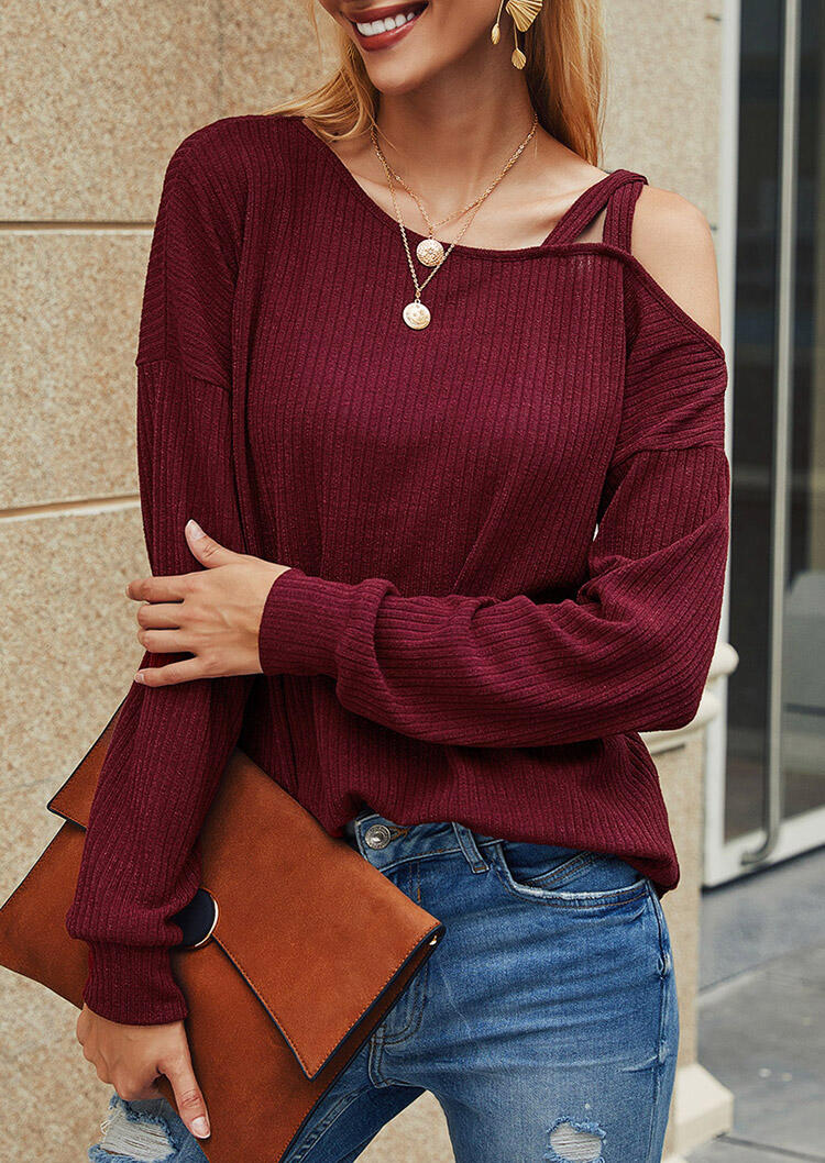 

Cut Out Cold Shoulder Long Sleeve Blouse - Burgundy, 476919