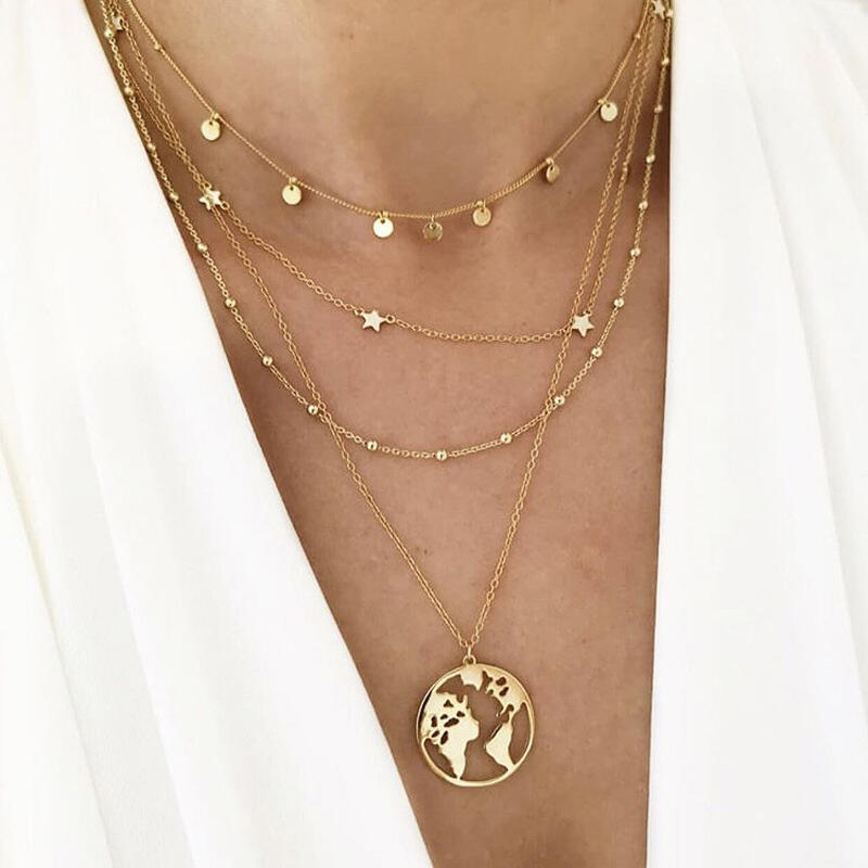 

Necklaces Star Round Pendant Multi-Layered Necklace in Gold. Size