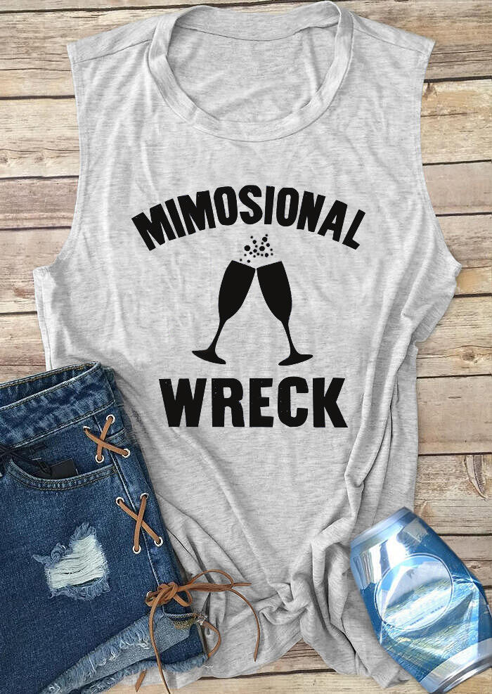 

Mimosional Wreck O-Neck Casual Tank - Light Grey, 477064