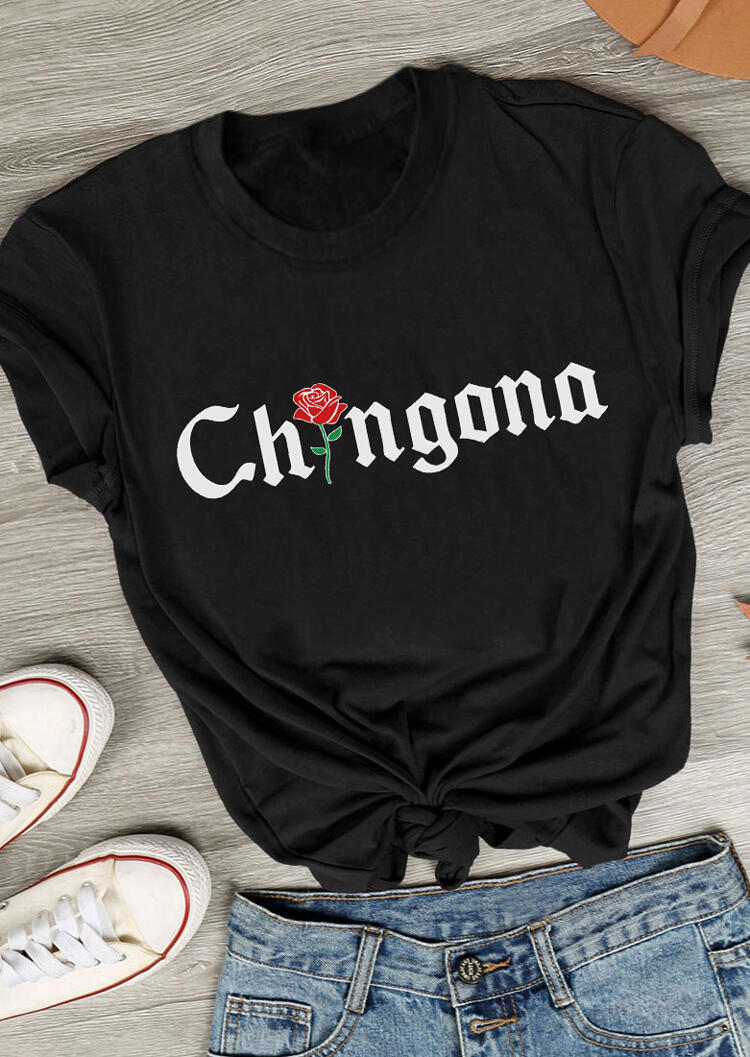 

Tees T-shirts Chingona Floral O-Neck T-Shirt Tee in Black. Size