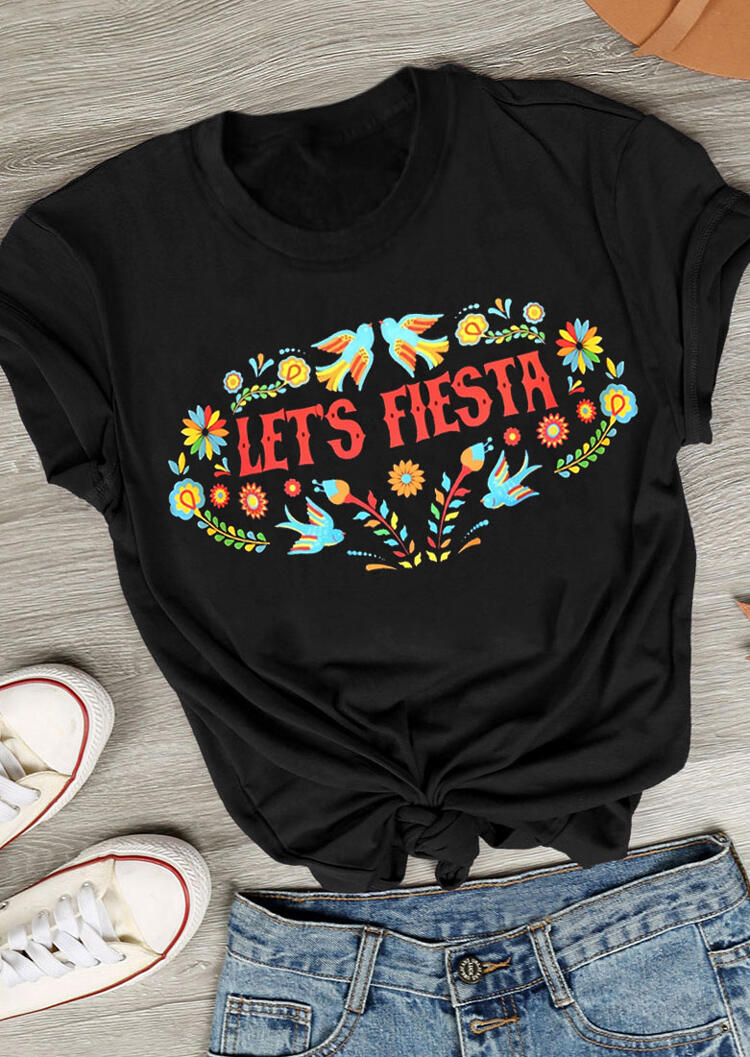 

Tees T-shirts Presale - Let's Fiesta Birds Daisy T-Shirt Tee - Black. Size: S,M,,XL