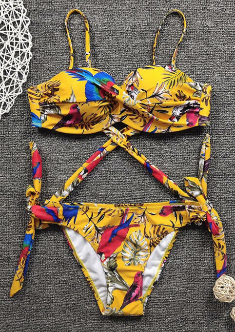 

Floral Tie Bikini Set - Yellow, 461177