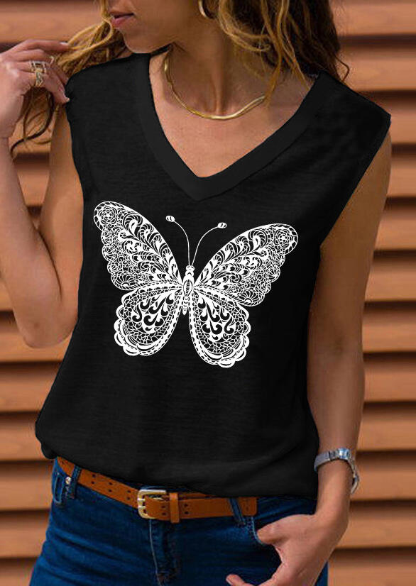 

Mandala Butterfly O-Neck Tank without Necklace - Black, 477087