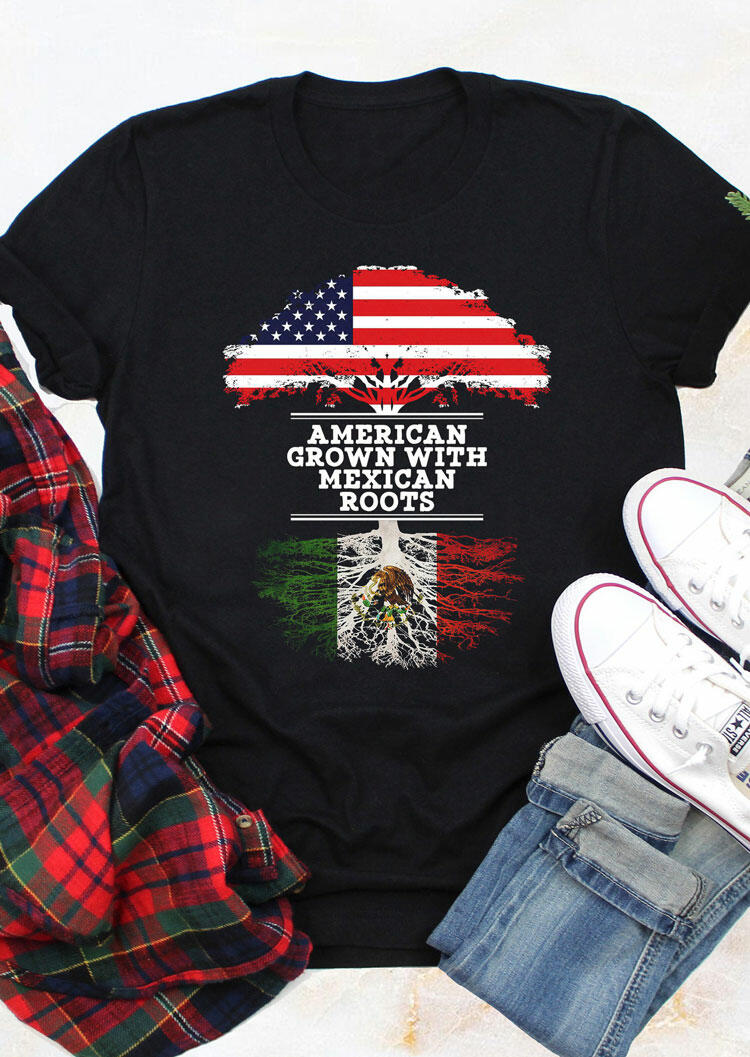 

American Grown With Mexican Roots T-Shirt Tee - Black, 477194