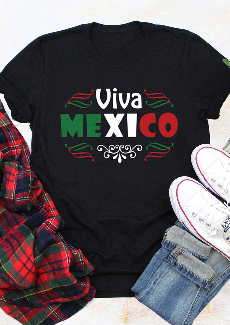 

Viva Mexico O-Neck T-Shirt Tee - Black, 477196