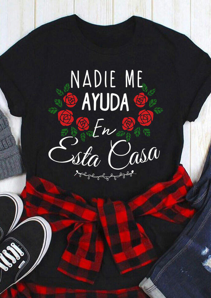 

Tees T-shirts Mexican Letter Graphic Rose T-Shirt Tee in Black. Size