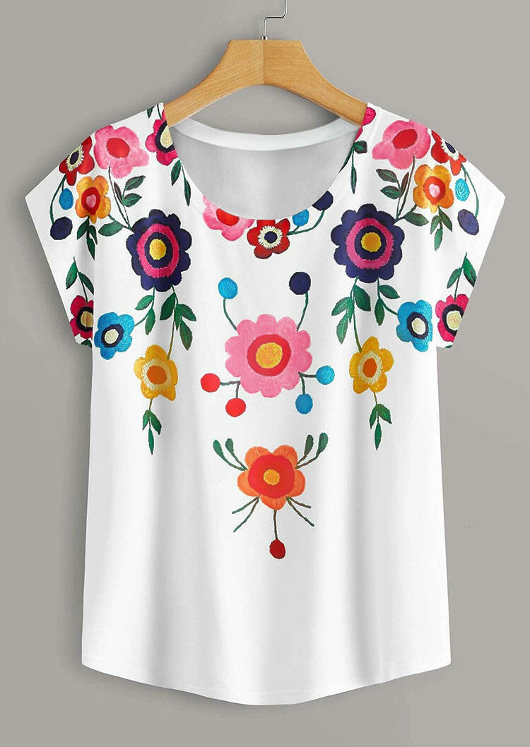 

Tees T-shirts Presale - Colorful Floral O-Neck T-Shirt Tee in White. Size: S,M,,XL