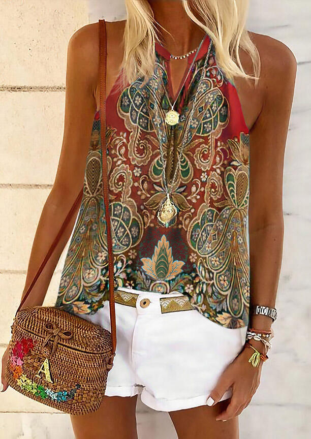 

Vintage Floral V-Neck Camisole without Necklace - Red, 476997