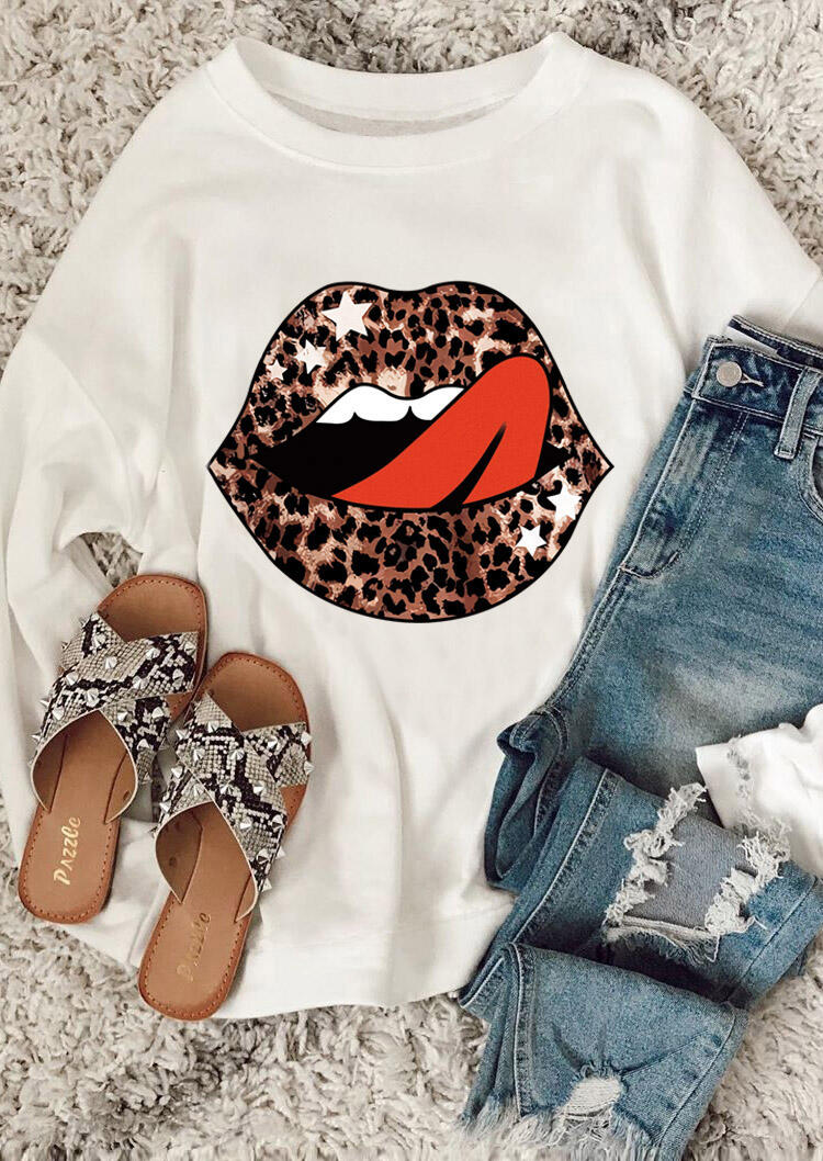 

Leopard Lips Star Sweatshirt - White, 477088