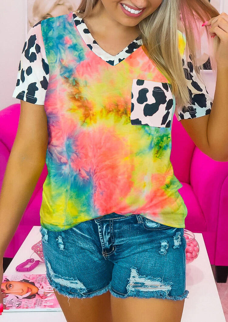 

Tie Dye Cow Pocket T-Shirt Tee, Multicolor, 477115