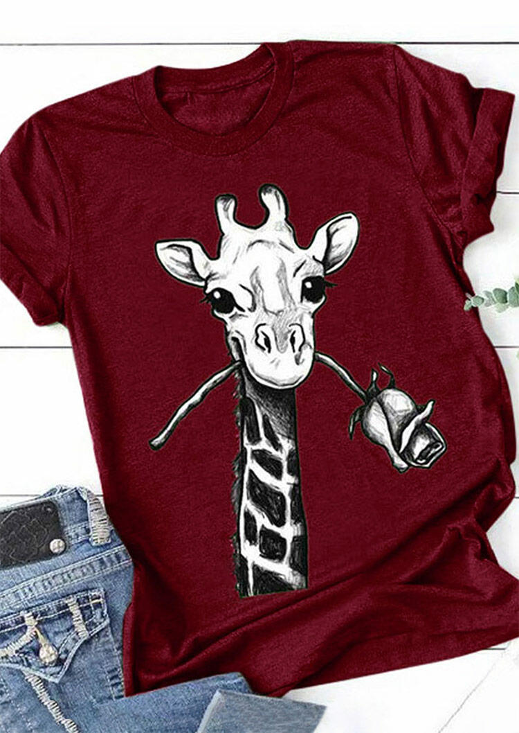 

Giraffe Rose T-Shirt Tee - Burgundy, 477212