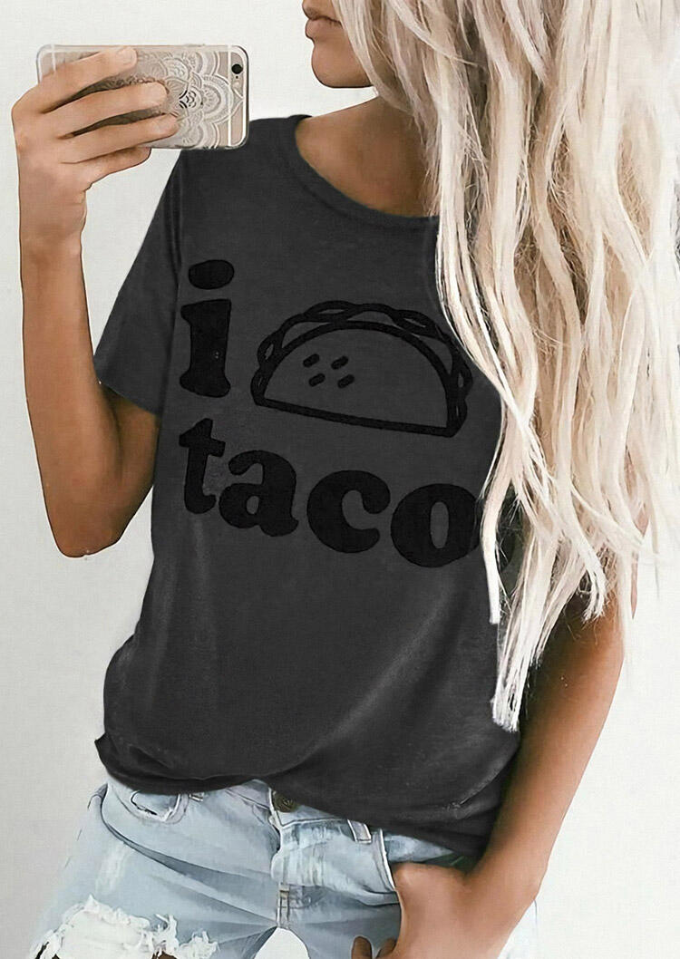 

I Tacos O-Neck T-Shirt Tee - Gray, 477296