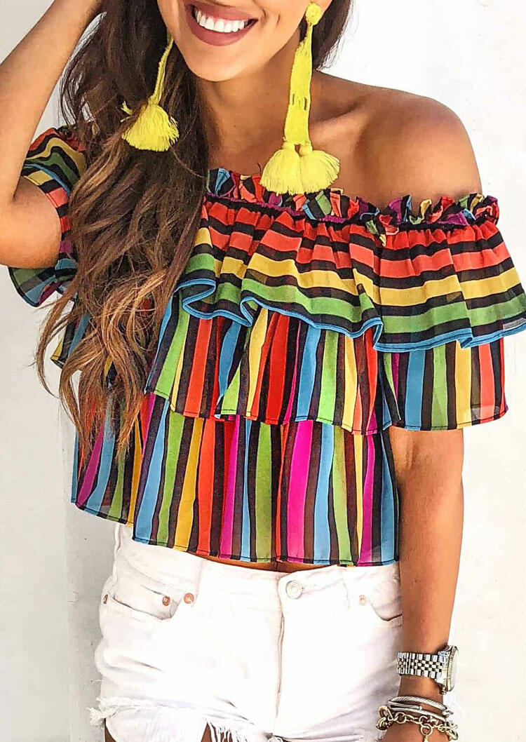 

Colorful Serape Striped Splicing Layered Blouse, Multicolor, 477300