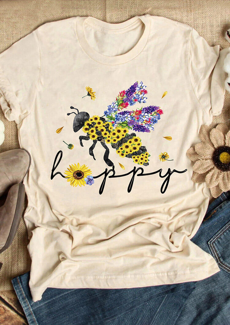 

Tees T-shirts Bee Happy Sunflower T-Shirt Tee in Light Yellow. Size