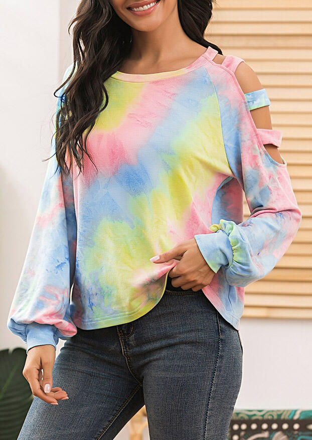 

Tie Dye Cut Out Elastic Cuff Sweatshirt, Multicolor, 477251