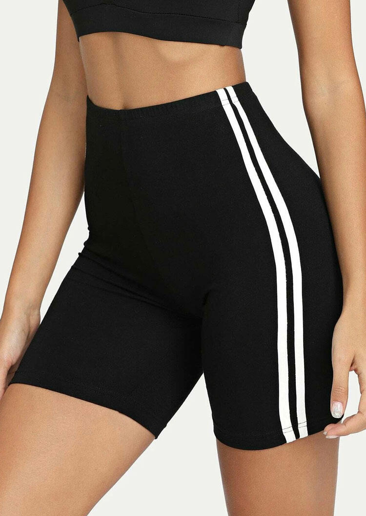 

Activewear Striped Splicing Yoga Fitness Activewear Shorts in Black. Size: M