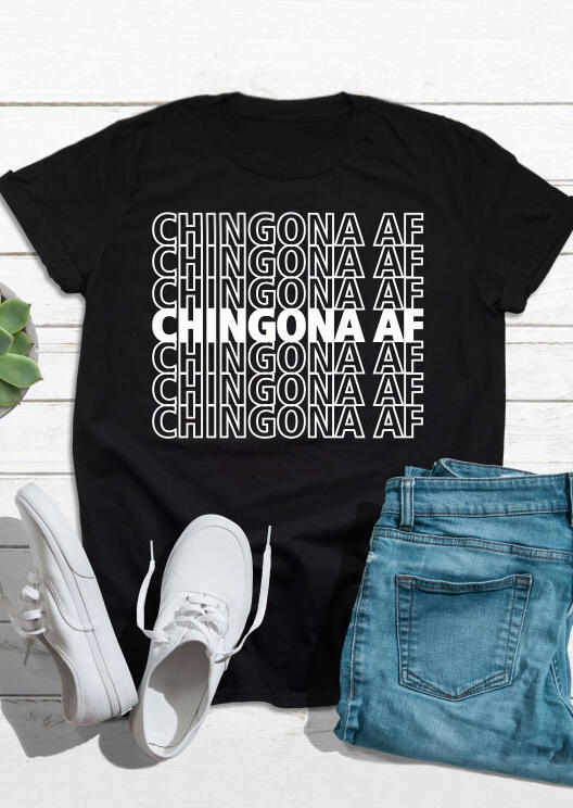 

Mexican Letter O-Neck T-Shirt Tee - Black, 477394