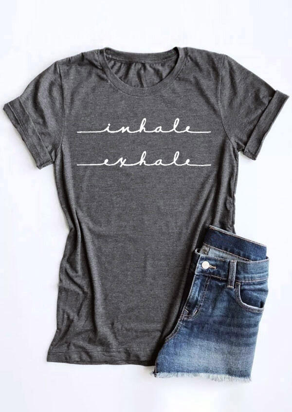 

Inhale Exhale O-Neck T-Shirt Tee - Gray, 477458