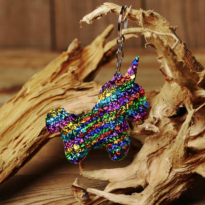 

Reflective Double-Sided Sequined Unicorn Keychain, Purple;multicolor, 477249