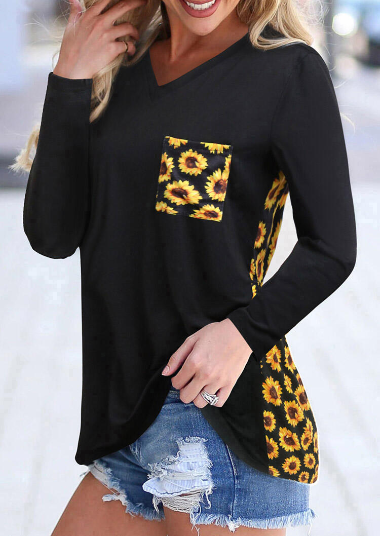

Sunflower Pocket V-Neck T-Shirt Tee - Black, 477294